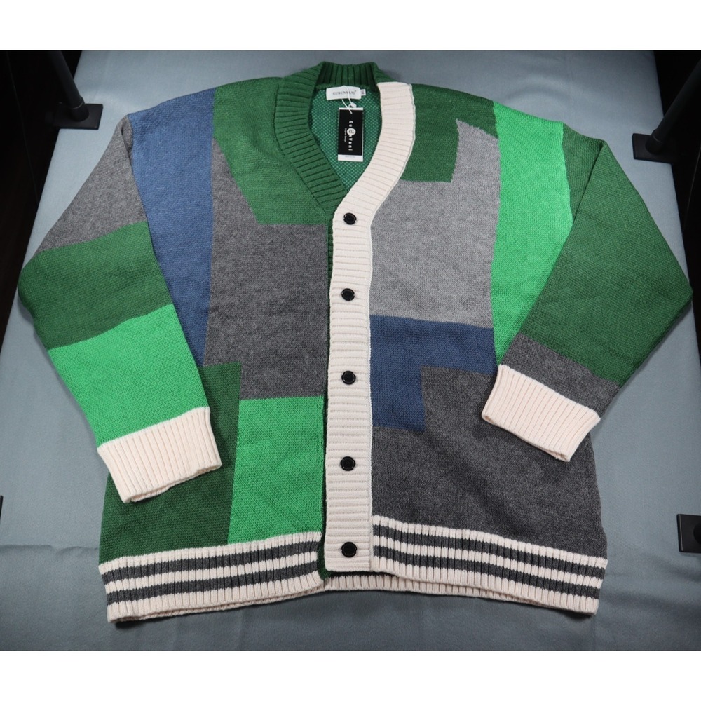 Gurunvani Men's Colorblock Knit Cardigan Sweater 4XL Button Front Retro NWT